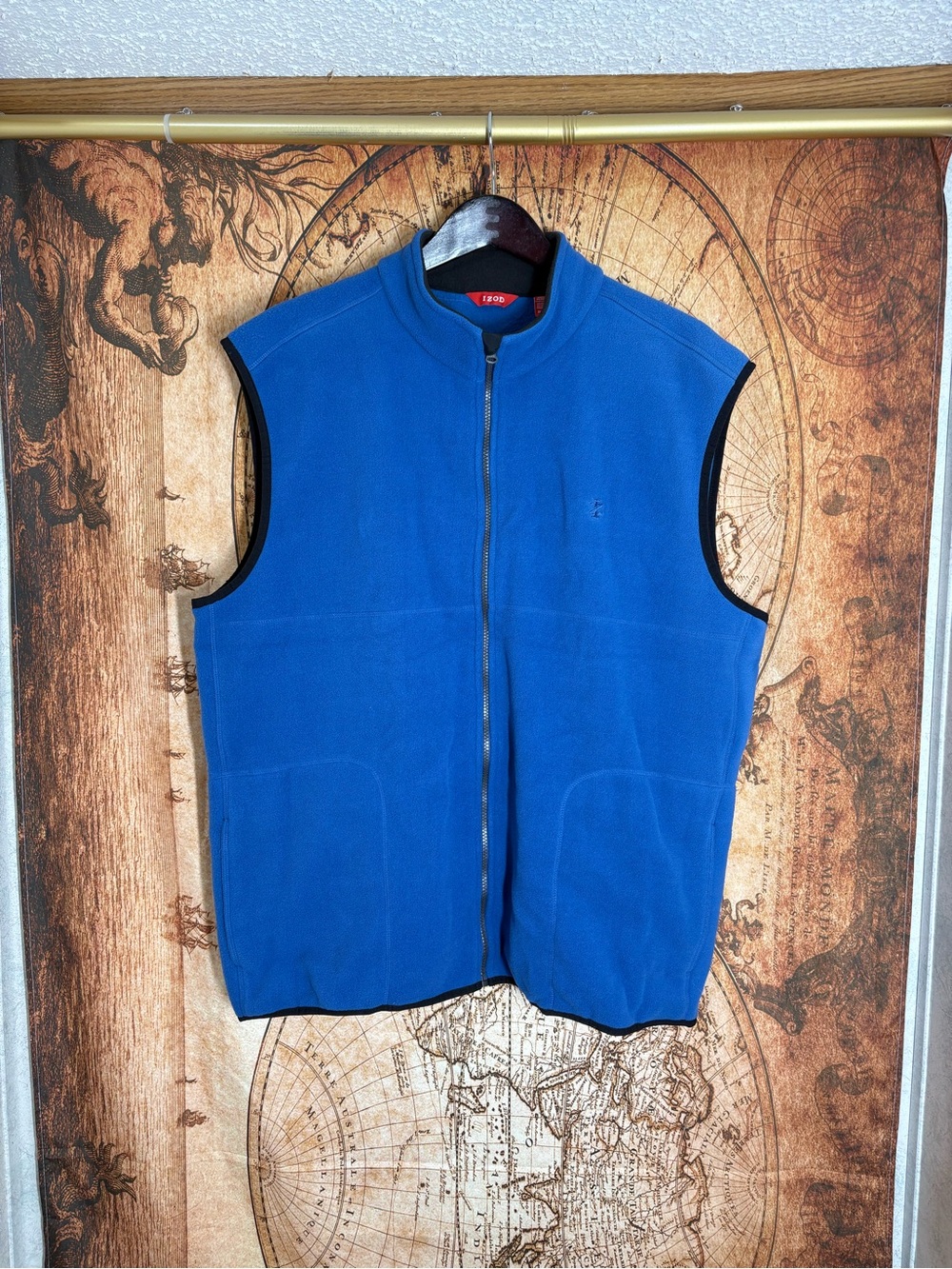 Mens XL Sleeveless Vest IZOD Polar Fleece Full Zip Royal Blue w/ Black Accent